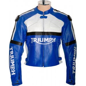 Triumph Classic Blue Leather Biker Jacket 